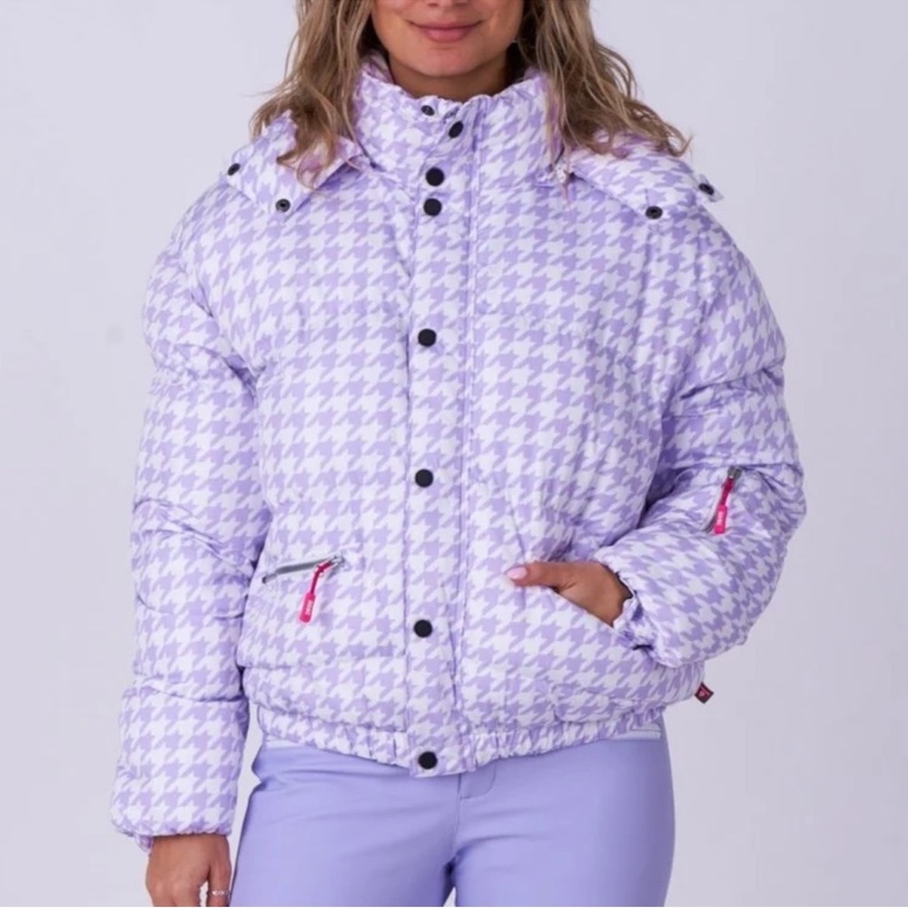 OOSC Chic Puffer Jacket Purple Houndstooth